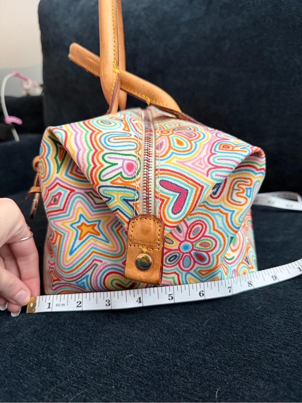 Dooney & Bourke Vintage Graffiti Doodle Coated Canvas Barrel Bag Satchel - Picture 15 of 15